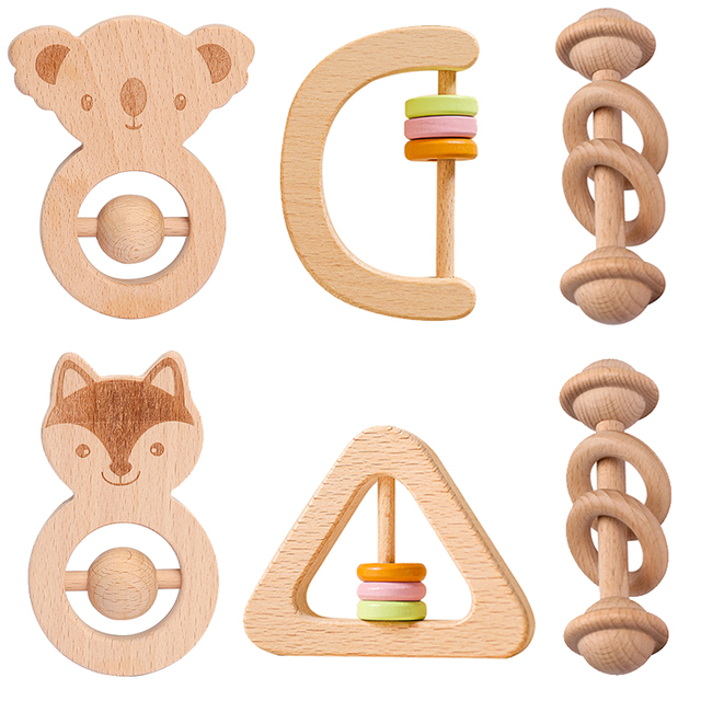 Zestaw 3 drewnianych grzechotek zwierzątko dla dzieci - bezpieczne, edukacyjne i muzyczne - Wianko - 1
