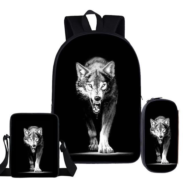 Plecak szkolny Cool Moon and Howling Wolf dla nastolatków - zestaw 3 sztuki 2021 z torbą na książki - Wianko - 9