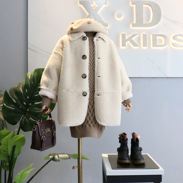 Nowy, dziecięcy płaszcz jesienno-zimowy z wełny jagnięcej o długim koreańskim kroju, modny i gruby - Wianko - 8