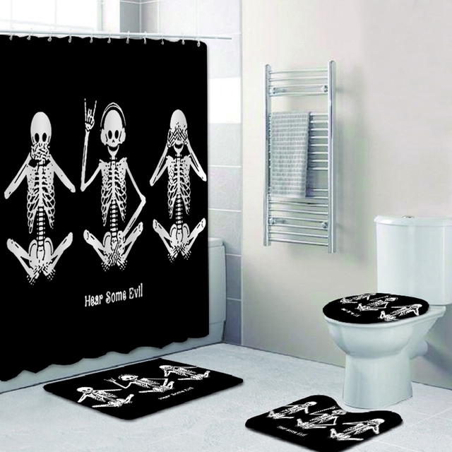 Halloween kąpiel - zasłona prysznicowa szkielet czaszka wodoodporna tkanina przeciwpoślizgowa - Wianko - 6