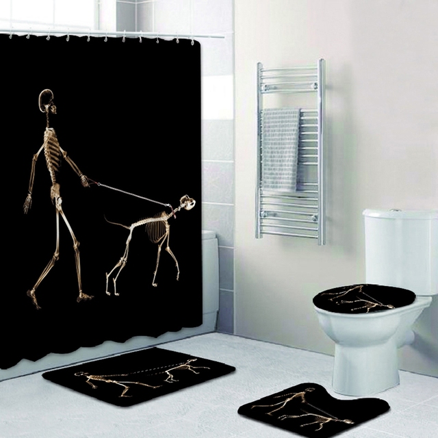 Halloween kąpiel - zasłona prysznicowa szkielet czaszka wodoodporna tkanina przeciwpoślizgowa - Wianko - 5