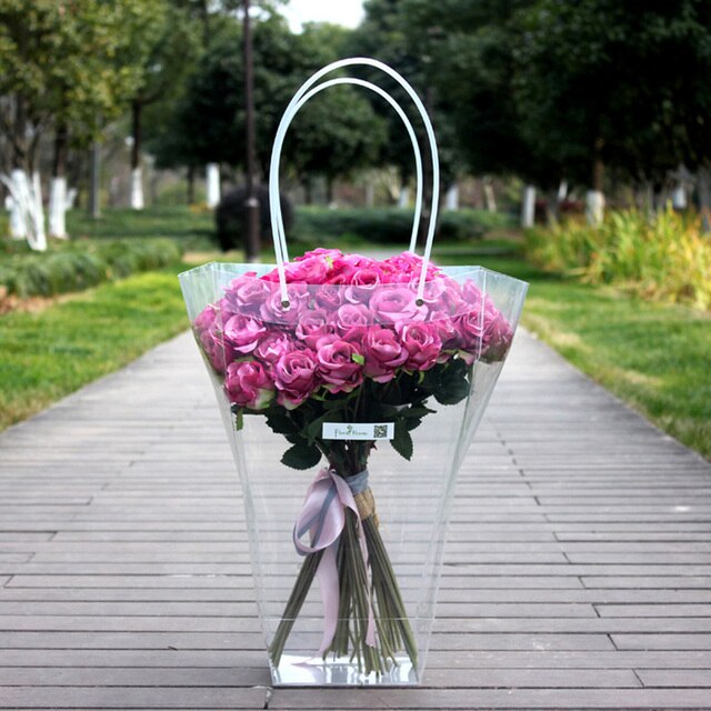 Przezroczysta torba T z rączką do pakowania kwiatów - dekoracyjna torebka na prezenty ślubne - Wianko - 3