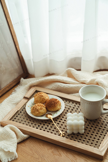 Stojak na talerze drewniany rattanowy japoński domowy - Mizdo Nord z retro ozdobami do herbacianej tacy śniadaniowej - Wianko - 4