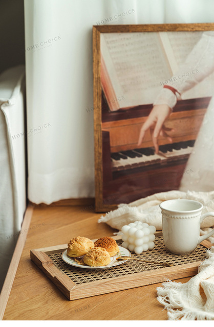Stojak na talerze drewniany rattanowy japoński domowy - Mizdo Nord z retro ozdobami do herbacianej tacy śniadaniowej - Wianko - 2