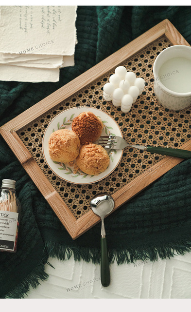 Stojak na talerze drewniany rattanowy japoński domowy - Mizdo Nord z retro ozdobami do herbacianej tacy śniadaniowej - Wianko - 11