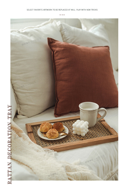 Stojak na talerze drewniany rattanowy japoński domowy - Mizdo Nord z retro ozdobami do herbacianej tacy śniadaniowej - Wianko - 6