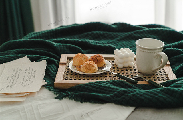 Stojak na talerze drewniany rattanowy japoński domowy - Mizdo Nord z retro ozdobami do herbacianej tacy śniadaniowej - Wianko - 10