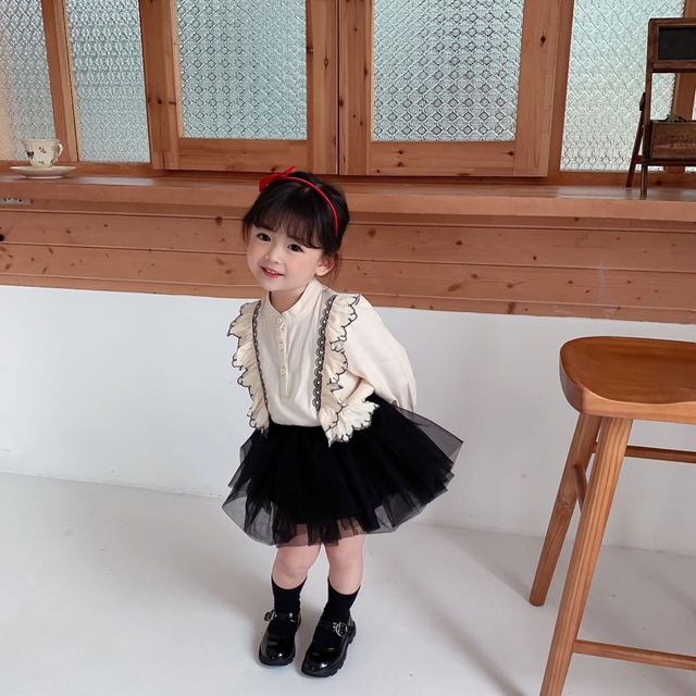 Koszula dziewczęca z haftem, długim rękawem i spódniczką Tutu - zestaw wiosenny na urodziny dla księżniczki - Wianko - 3