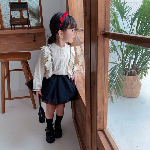 Koszula dziewczęca z haftem, długim rękawem i spódniczką Tutu - zestaw wiosenny na urodziny dla księżniczki - Wianko - 5