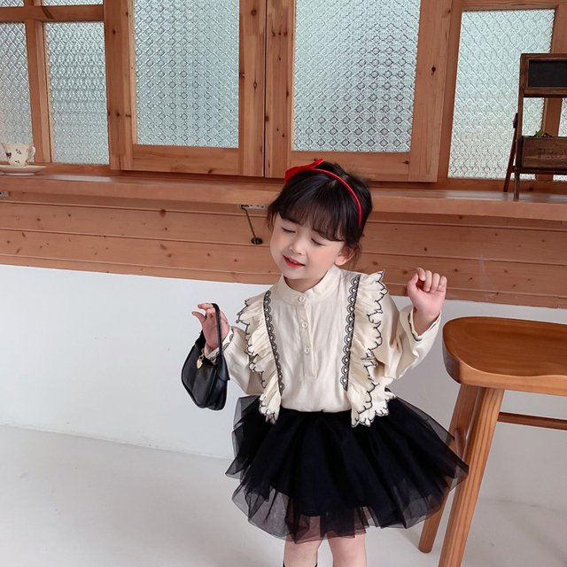 Koszula dziewczęca z haftem, długim rękawem i spódniczką Tutu - zestaw wiosenny na urodziny dla księżniczki - Wianko - 10