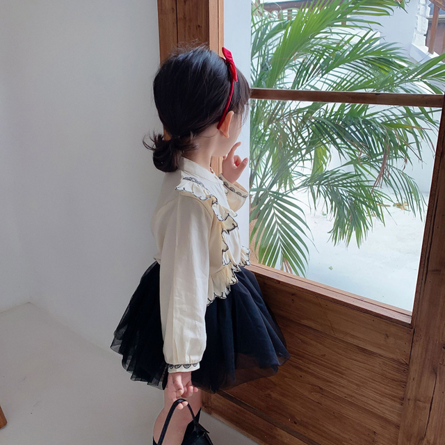 Koszula dziewczęca z haftem, długim rękawem i spódniczką Tutu - zestaw wiosenny na urodziny dla księżniczki - Wianko - 7