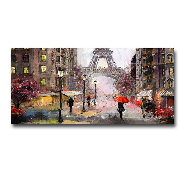 Obrazy olejne Krajobraz paryski - Wydruki na płótnie, plakaty, dekoracje ścienne do domu ze streszczeniem Wieży Eiffla - Wianko - 5
