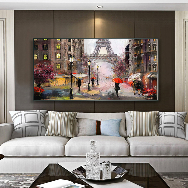 Obrazy olejne Krajobraz paryski - Wydruki na płótnie, plakaty, dekoracje ścienne do domu ze streszczeniem Wieży Eiffla - Wianko - 2