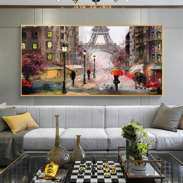 Obrazy olejne Krajobraz paryski - Wydruki na płótnie, plakaty, dekoracje ścienne do domu ze streszczeniem Wieży Eiffla - Wianko - 3