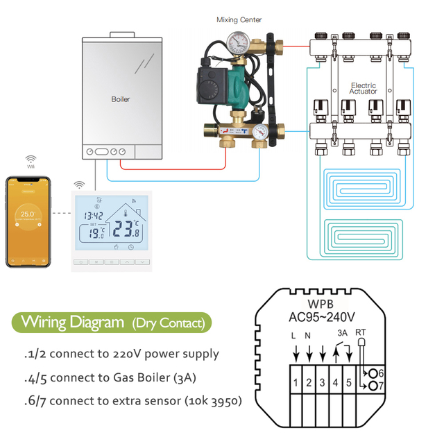 Termostat Beok Tuya Wi-Fi do kotła gazowego, inteligentne ogrzewanie, duży ekran, regulator temperatury - kompatybilny z Alexa i Google Home - Wianko - 9