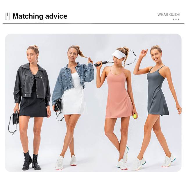 Spódnico-spodnie do tenisa - wysoka rozciągliwość, wygodny materiał - 2 szt. sukienka i szorty do joga, badmintona, golfa i fitnessu - Wianko - 9
