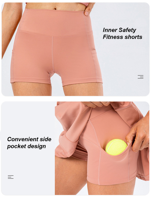 Spódnico-spodnie do tenisa - wysoka rozciągliwość, wygodny materiał - 2 szt. sukienka i szorty do joga, badmintona, golfa i fitnessu - Wianko - 6