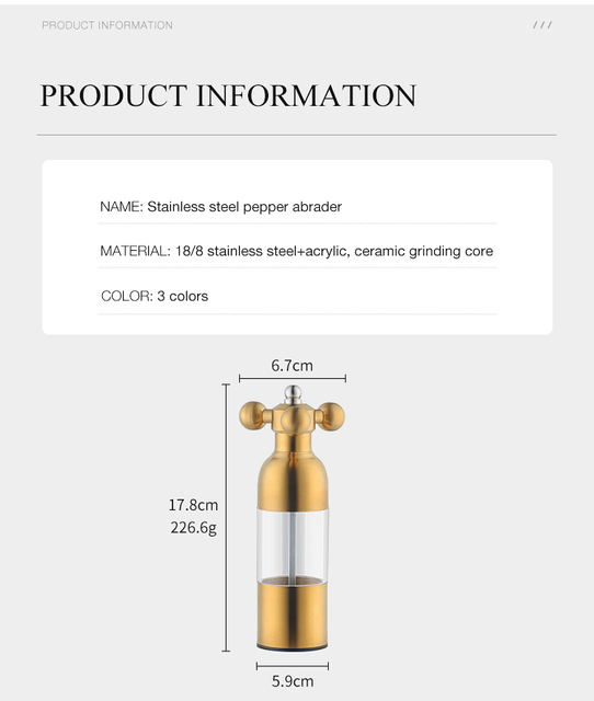 Młynek ręczny ze stali nierdzewnej do soli, pieprzu i przypraw, rdzeń ceramiczny - Wianko - 3