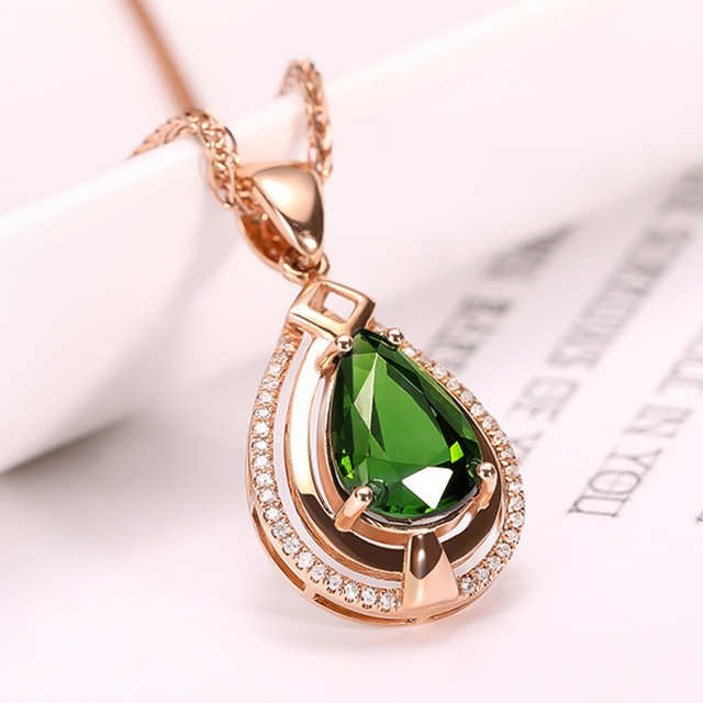 Naszyjnik klasyczny zielony kryształ szmaragdowy ze złotym wypełnieniem 14k - Wianko - 13