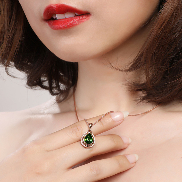 Naszyjnik klasyczny zielony kryształ szmaragdowy ze złotym wypełnieniem 14k - Wianko - 10