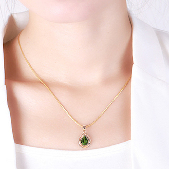 Naszyjnik klasyczny zielony kryształ szmaragdowy ze złotym wypełnieniem 14k - Wianko - 7