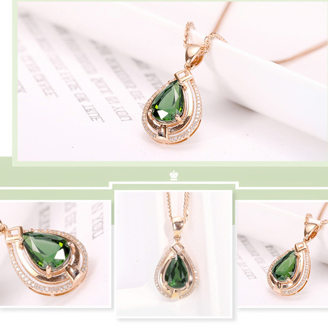 Naszyjnik klasyczny zielony kryształ szmaragdowy ze złotym wypełnieniem 14k - Wianko - 19