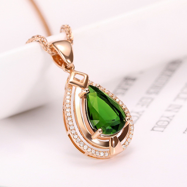 Naszyjnik klasyczny zielony kryształ szmaragdowy ze złotym wypełnieniem 14k - Wianko - 15