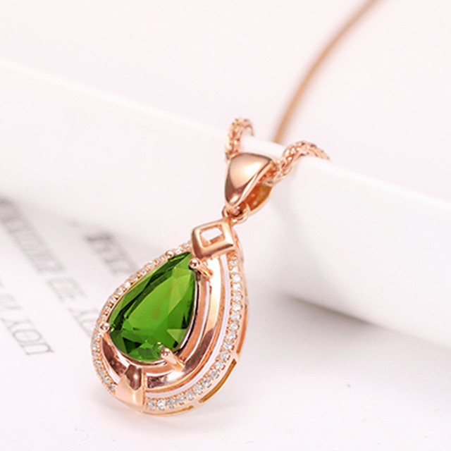 Naszyjnik klasyczny zielony kryształ szmaragdowy ze złotym wypełnieniem 14k - Wianko - 14
