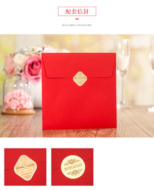 Zestaw luksusowych czerwonych zaproszeń ślubnych z wycinaną koronką i kopertą - Flora - Wianko - 5