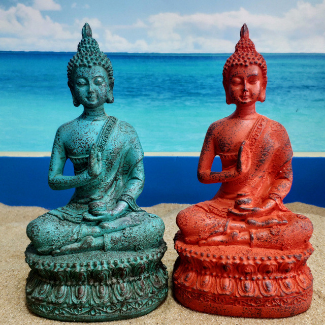 Rzeźba medytującego buddy Shakya Mani z motywem kolorowym - ozdoba wnętrza w stylu antycznym i Feng Shui - Wianko - 3