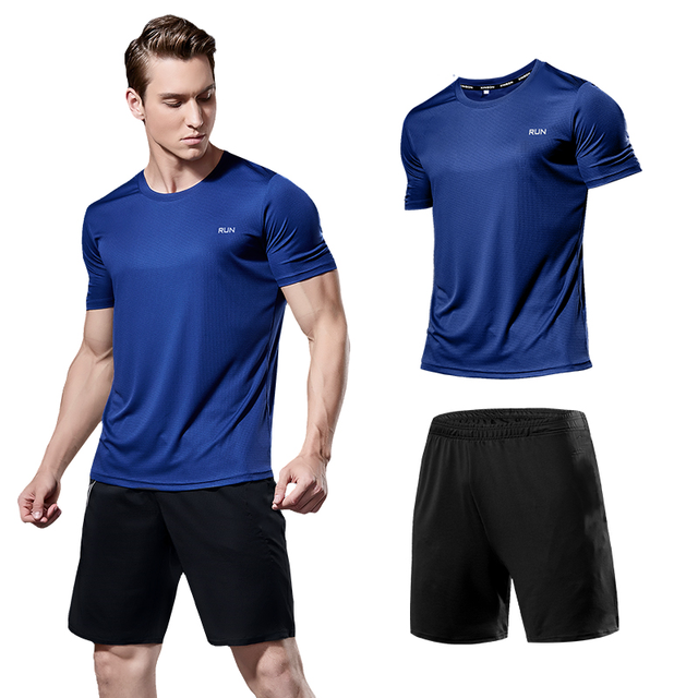 Męska odzież sportowa: zestaw 2 sztuk z krótkim rękawem - T-Shirt i dres kompresyjny, elastyczny, idealny do siłowni i biegania - Wianko - 16
