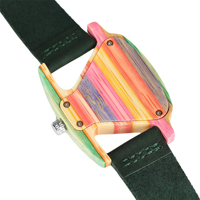 Unikatowy zegarek damski z kwarcowym mechanizmem, wykonany z drewna i skóry naturalnej na opasce nadgarstkowej - Wianko - 12