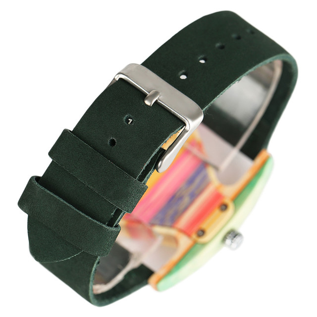 Unikatowy zegarek damski z kwarcowym mechanizmem, wykonany z drewna i skóry naturalnej na opasce nadgarstkowej - Wianko - 11