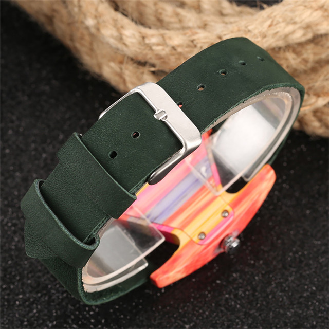 Unikatowy zegarek damski z kwarcowym mechanizmem, wykonany z drewna i skóry naturalnej na opasce nadgarstkowej - Wianko - 16