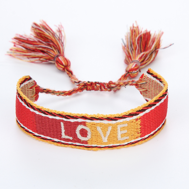 Ręcznie haftowana bransoletka z tkanych bawełnianych napisów z regulowanym pomponem - prezent przyjaźni dla kobiet i mężczyzn - Wianko - 7