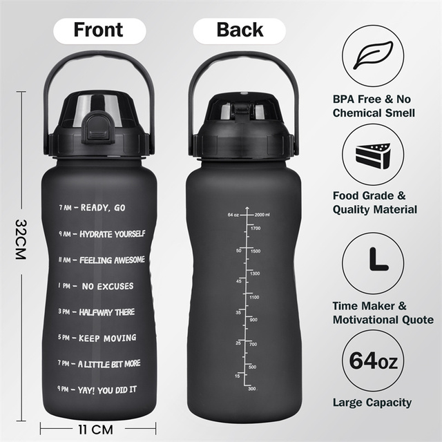 2.2L Butelka sportowa motywacyjna z markerem czasowym i słomką, szczelna Tritan BPA Free - Wianko - 2