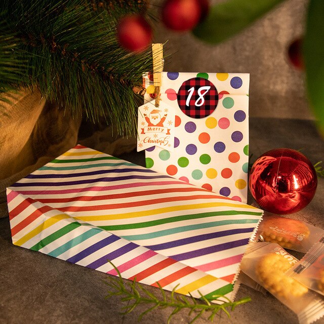 Wysokiej jakości torby na prezenty bożonarodzeniowe Rainbow Dot Wave z naklejkami, linią konopną, klamerkami i tagami - Wianko - 6