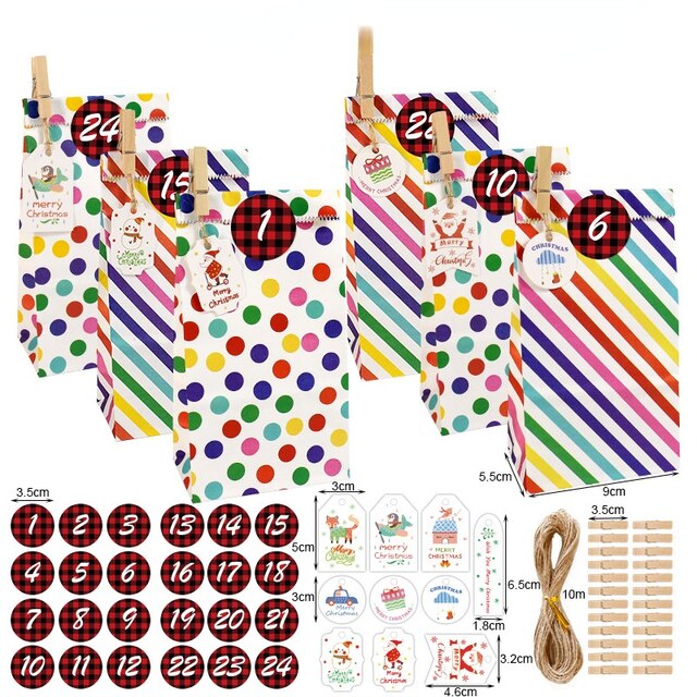 Wysokiej jakości torby na prezenty bożonarodzeniowe Rainbow Dot Wave z naklejkami, linią konopną, klamerkami i tagami - Wianko - 2