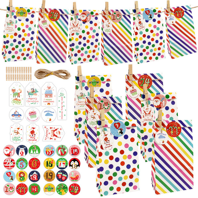 Wysokiej jakości torby na prezenty bożonarodzeniowe Rainbow Dot Wave z naklejkami, linią konopną, klamerkami i tagami - Wianko - 9