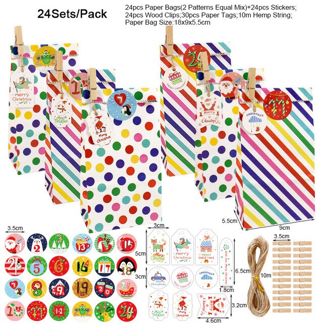 Wysokiej jakości torby na prezenty bożonarodzeniowe Rainbow Dot Wave z naklejkami, linią konopną, klamerkami i tagami - Wianko - 8
