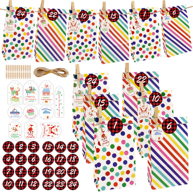 Wysokiej jakości torby na prezenty bożonarodzeniowe Rainbow Dot Wave z naklejkami, linią konopną, klamerkami i tagami - Wianko - 7