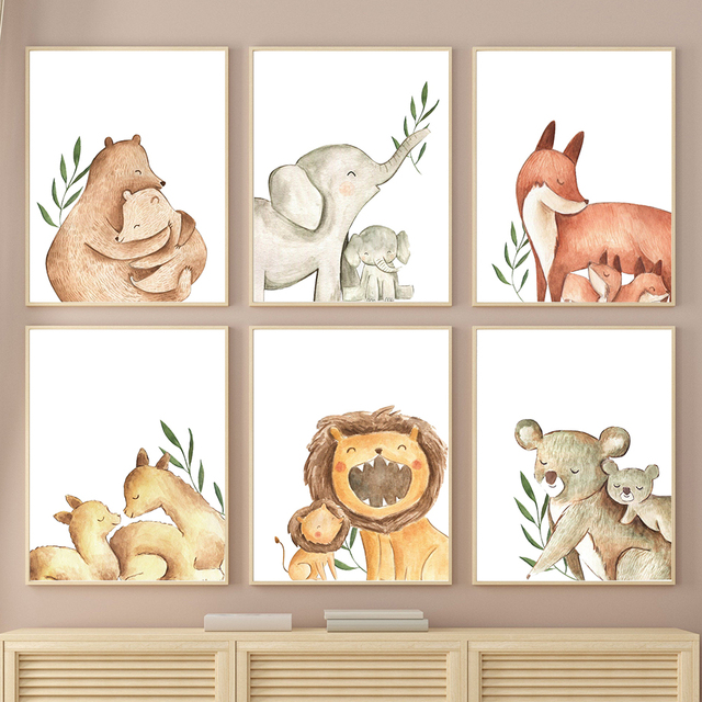 Nordyckie obrazy ściennego niedźwiedzia, lisa, słońca, lwa, alpaki i koali - idealne do dekoracji pokoju dziecięcego - Wianko - 3
