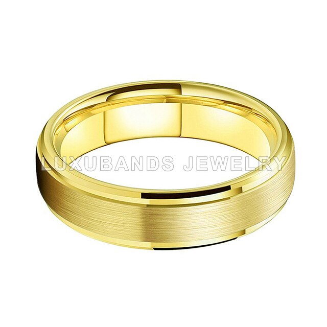 Pierścienie ślubne ze stali wolframowej dla Pań 6MM, złoto, węglikiem z wykończeniem szczotkowanym, komfortowe dopasowanie, skośne krawędzie - Wianko - 2