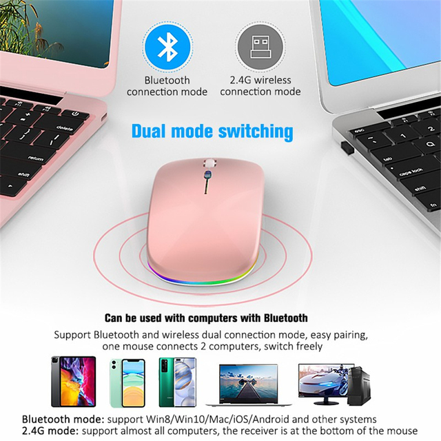 Mysz bezprzewodowa Bluetooth Silent Mause na akumulator, ergonomiczna, mini, optyczna USB, do PC, laptopa i desktopu - Wianko - 1