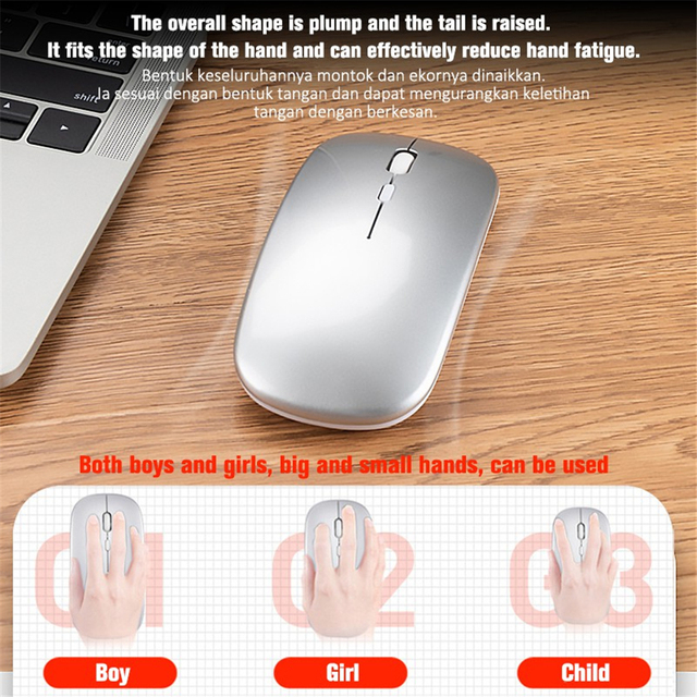 Mysz bezprzewodowa Bluetooth Silent Mause na akumulator, ergonomiczna, mini, optyczna USB, do PC, laptopa i desktopu - Wianko - 6