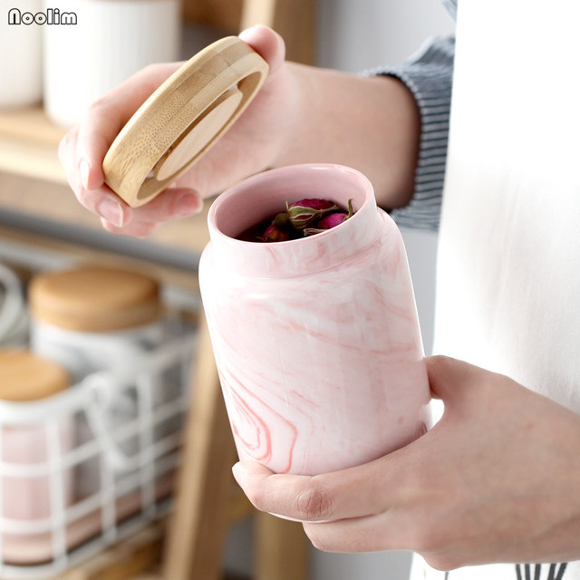 Ceramiczne domowe puszki z drewnianą pokrywą - małe skandynawskie słoiki do przechowywania herbaty i ziaren w kuchni - Wianko - 4