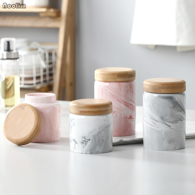 Ceramiczne domowe puszki z drewnianą pokrywą - małe skandynawskie słoiki do przechowywania herbaty i ziaren w kuchni - Wianko - 2