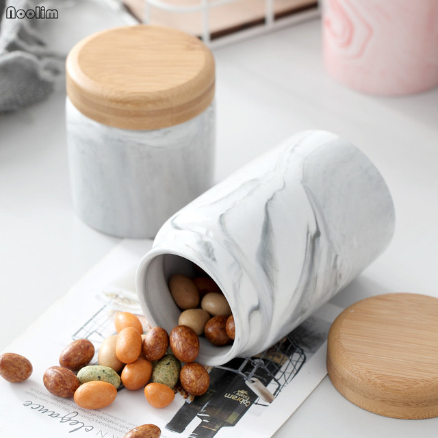 Ceramiczne domowe puszki z drewnianą pokrywą - małe skandynawskie słoiki do przechowywania herbaty i ziaren w kuchni - Wianko - 5