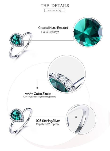 Luksusowy pierścień SACE GEMS z srebrnego brokatu w kształcie gruszki, dekorowany cyrkonem i wykończony jadowym akcentem - idealny prezent podkreślający osobowość - Wianko - 15