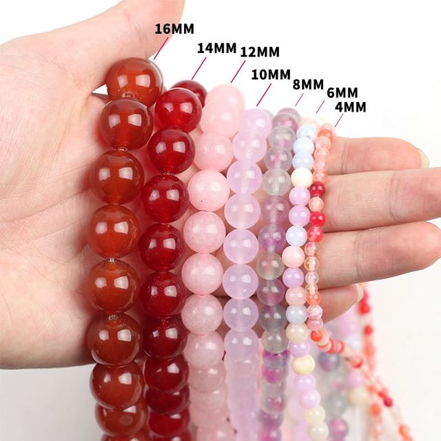 Syntetyczne różowe kamienie szlachetne – okrągłe luźne koraliki do tworzenia biżuterii DIY: bransoletki, naszyjniki (15''); 4/6/8/10/12mm - Wianko - 1